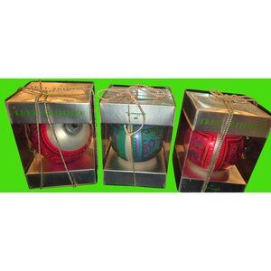 Set Of 3 Vintage Hallmark Mid Mod Tree Trimmer Christmas Ornaments In Box With R